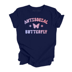 Antisocial Butterfly Retro T-Shirt | Navy Color | Made