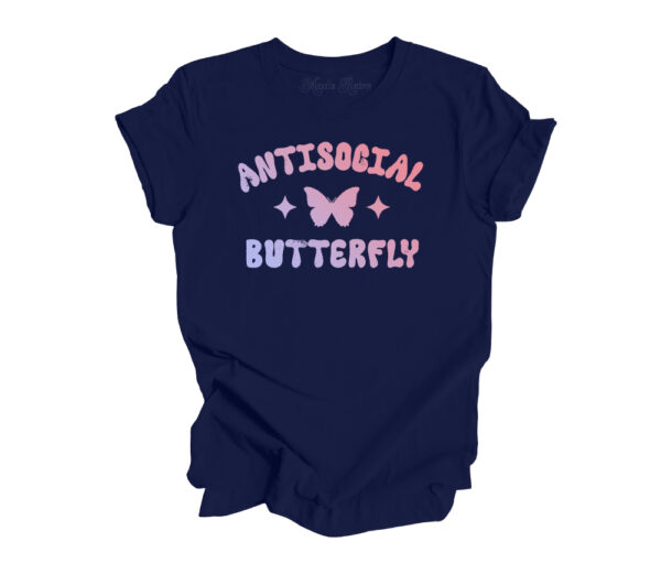 Antisocial Butterfly Retro T-Shirt | Navy Color | Made