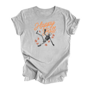 Happy Fall Retro T-Shirt | Heather Athletic Grey Color | Made Retro