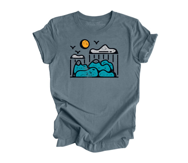 Rainy Mountains Retro T-Shirt | Heather Slate Color | Made Retro