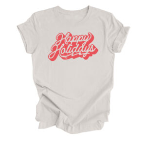 Retro Happy Holidays Christmas T-Shirt | Vintage White Color | Made Retro