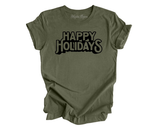 Happy Holidays Christmas T-Shirt | Heather Military Green Color | Made Retro