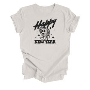 Happy New Year Disco Ball Retro T-Shirt | Vintage White Color | Made Retro