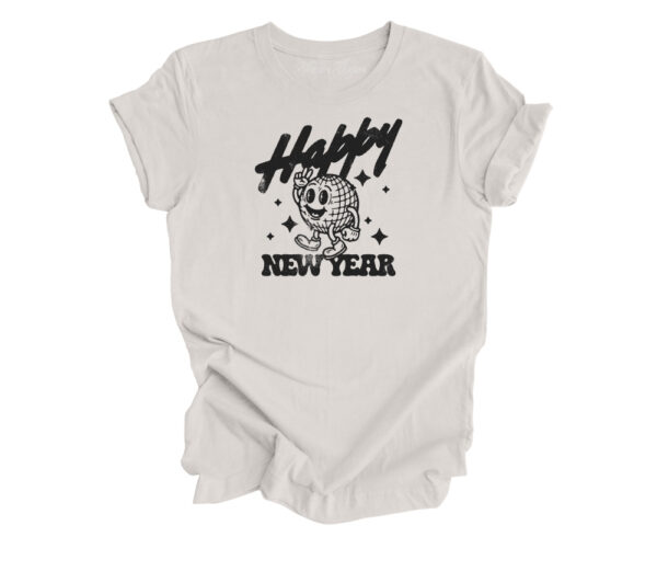 Happy New Year Disco Ball Retro T-Shirt | Vintage White Color | Made Retro