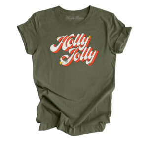 Starry Holly Jolly Christmas T-Shirt | Heather Military Green Color | Made Retro