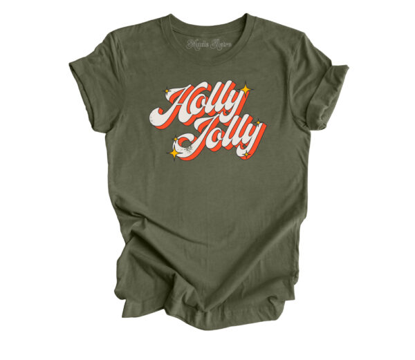 Starry Holly Jolly Christmas T-Shirt | Heather Military Green Color | Made Retro