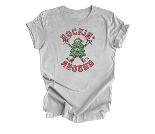 Rockin Around the Christmas Tree Christmas T-Shirt | Athletic Heather Grey Color | Made Retro