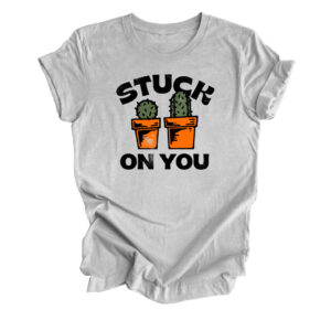 Stuck On You - Cactus Plant | Valentine's Day T-Shirt | Heather Athletic Grey Color | Made Retro