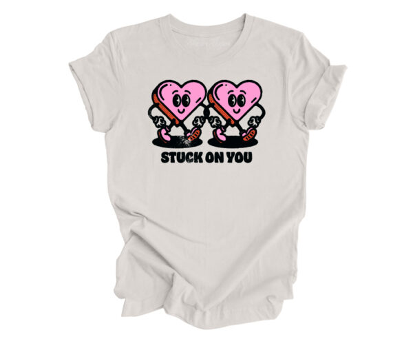 Stuck On You - Hearts | Valentine's Day Retro T-Shirt | Heather Athletic Grey Color | Made Retro